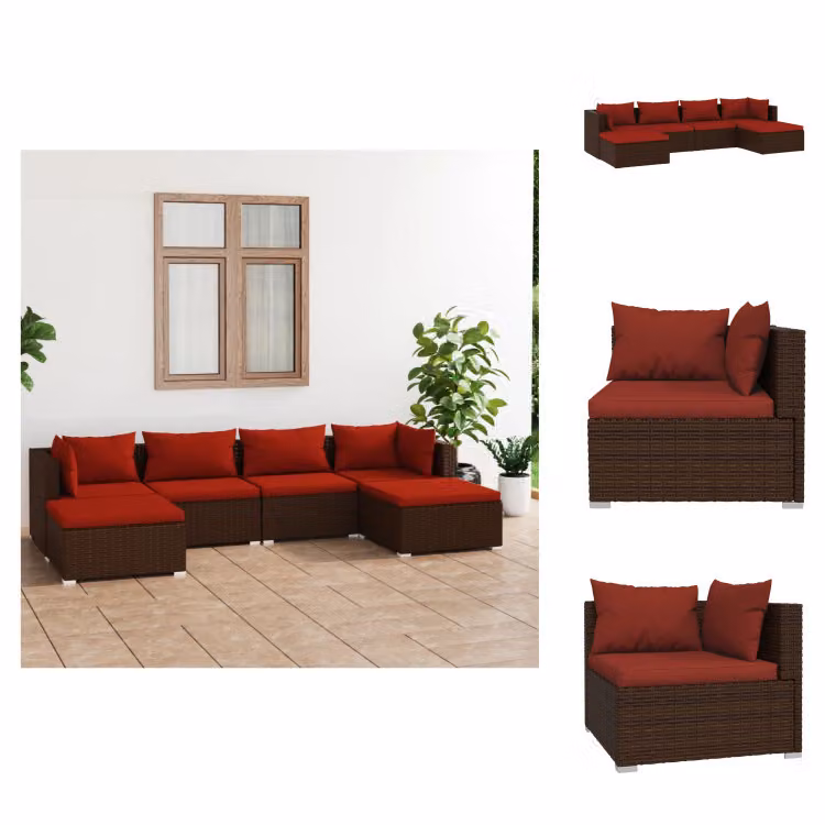 vidaXL Set di 6 pezzi da giardino con cuscini in rattan marrone - Set di mobili da giardino