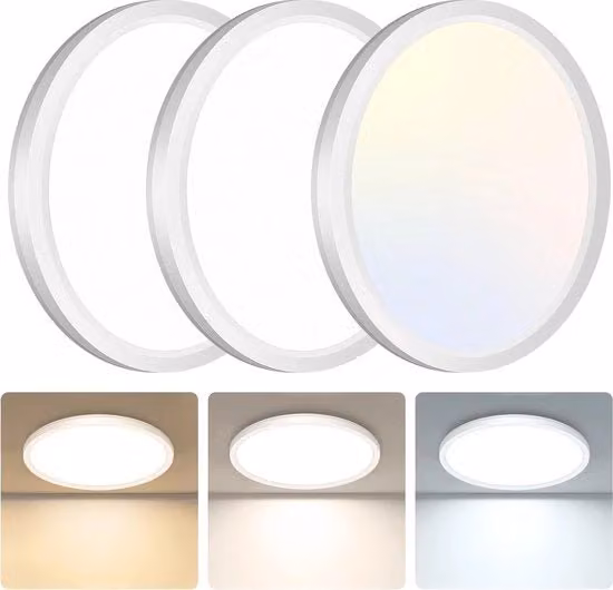 Lampada da soffitto LED moderna rotonda bianca con temperatura colore regolabile per bagno, cucina e ingresso