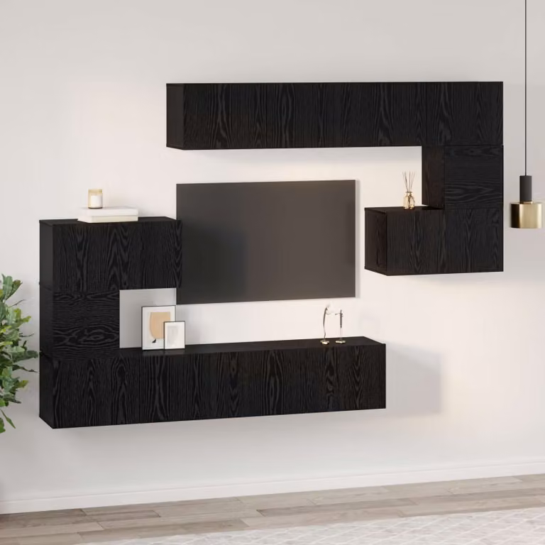 Set mobile TV moderno vidaXL da 8 pezzi in legno ingegnerizzato MDF colore Rovere e Nero