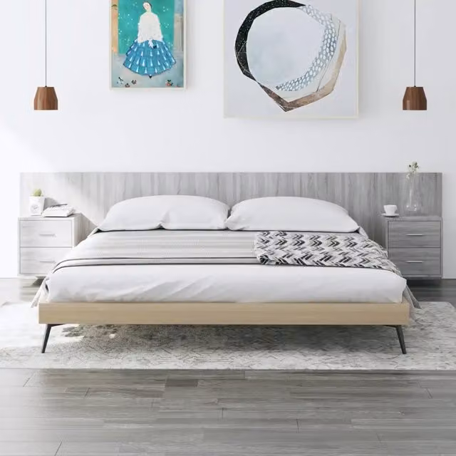 Testiera Letto-Testata-Testiera Decorativa con Armadietti Legno Multistrato Grigio Sonoma