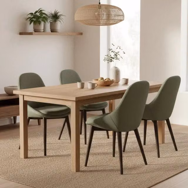 Set di 4 sedie da pranzo imbottite in tessuto verde Delphi con struttura in legno massello di noce Duzzle – 1