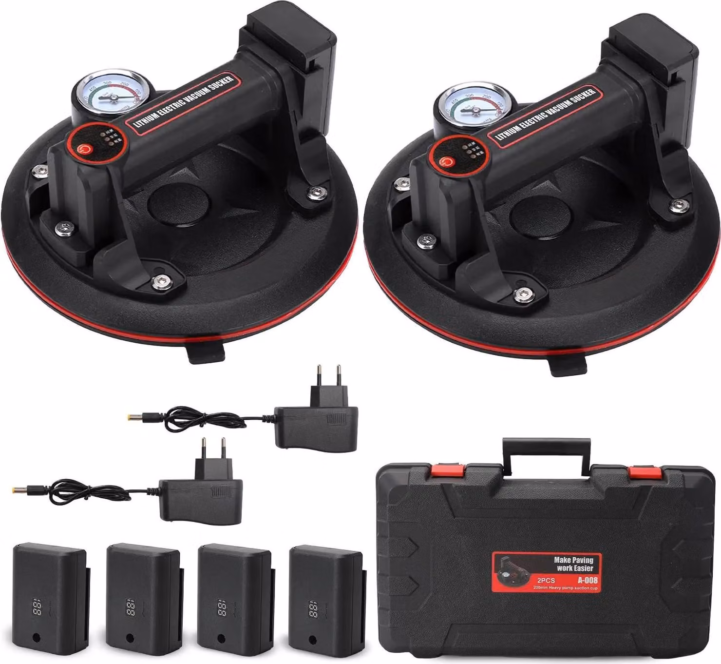 Ventosa a vuoto, portata 200 kg, display LED intelligente, 4 batterie