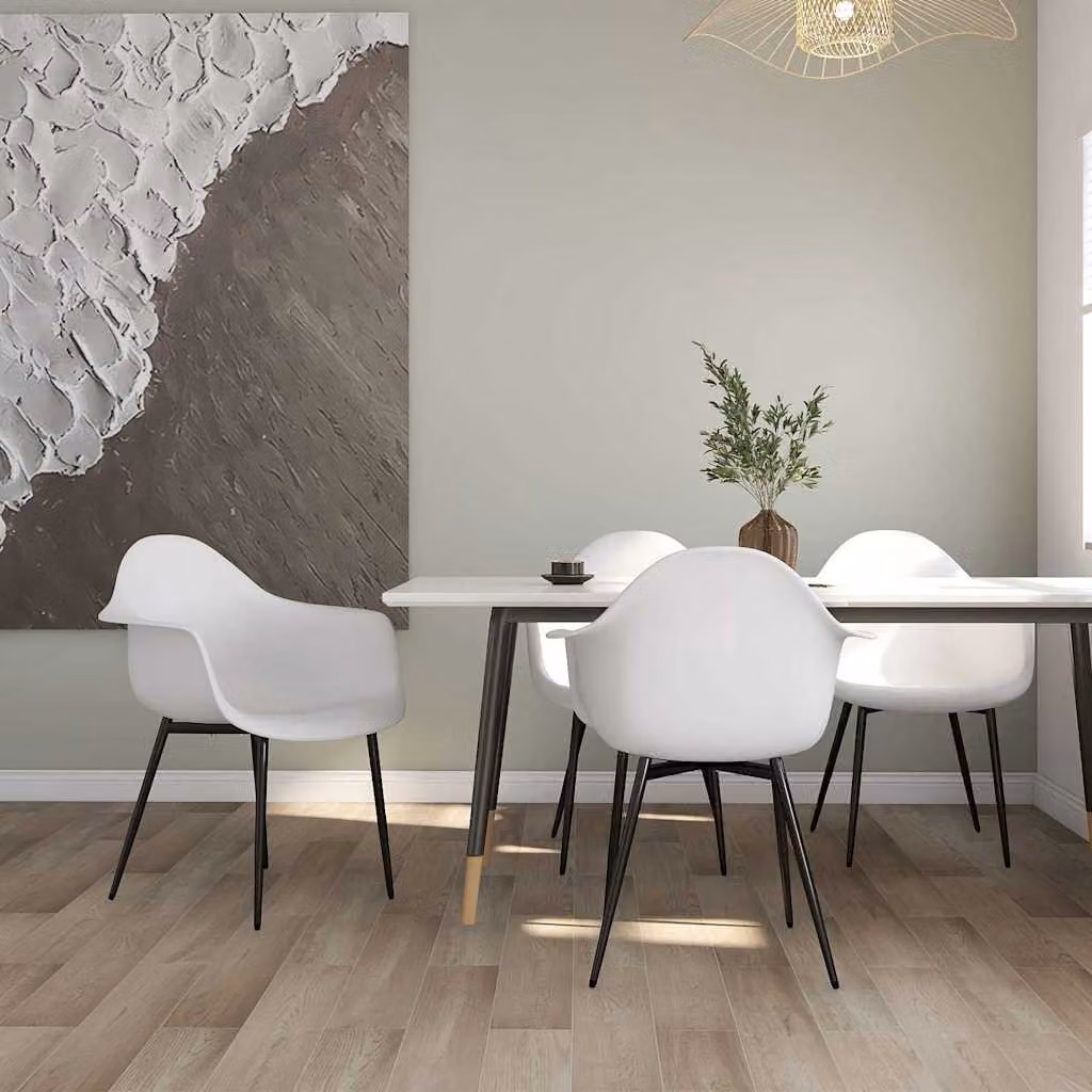 Set di 4 sedie da pranzo vidaXL bianche con braccioli in plastica e metallo per cucina e sala da pranzo – 1