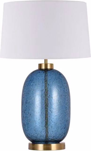Lampada da tavolo Amur Light Prestige blu, bianca e oro con paralume in tessuto e vetro, attacco E27, Altezza: 58 cm