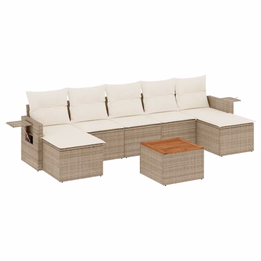 vidaXL Set Divano da Giardino a L 8 pz in Polyrattan con Cuscini Beige e Tavolino da Esterno – 2