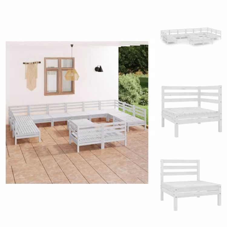 vidaXL set da salotto da giardino 13 pezzi in pino massiccio bianco - Set di mobili da giardino