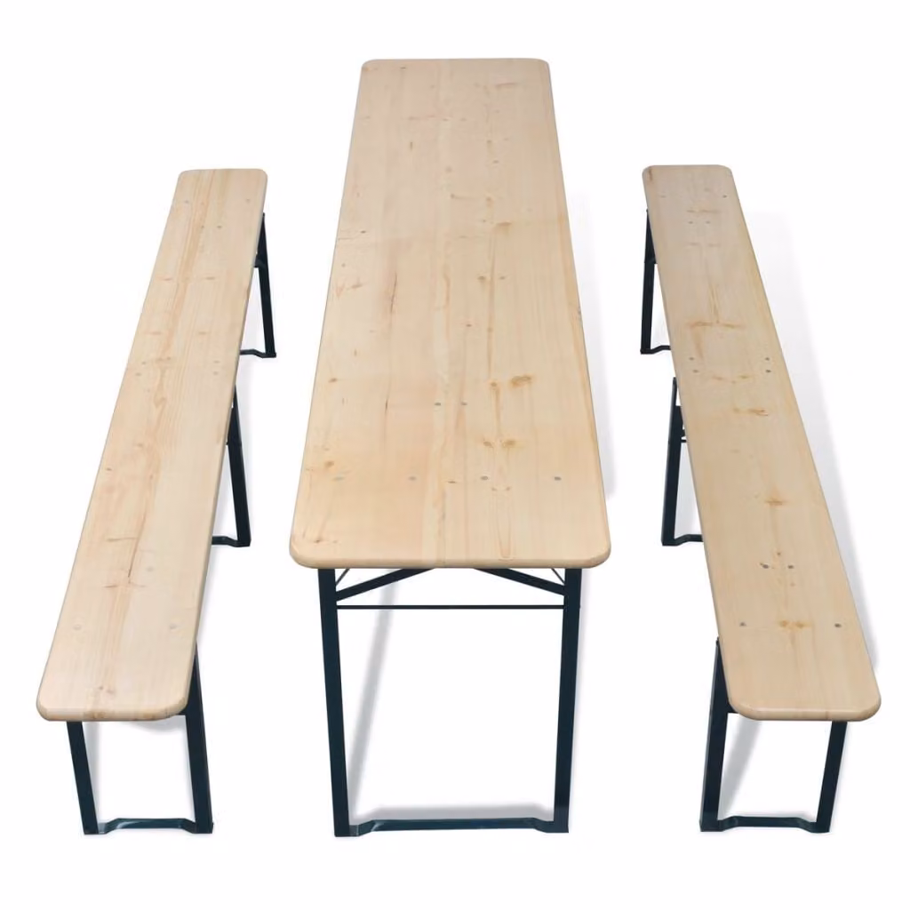 vidaXL Tavolo da birra pieghevole con 2 panche 220 cm in legno di abete