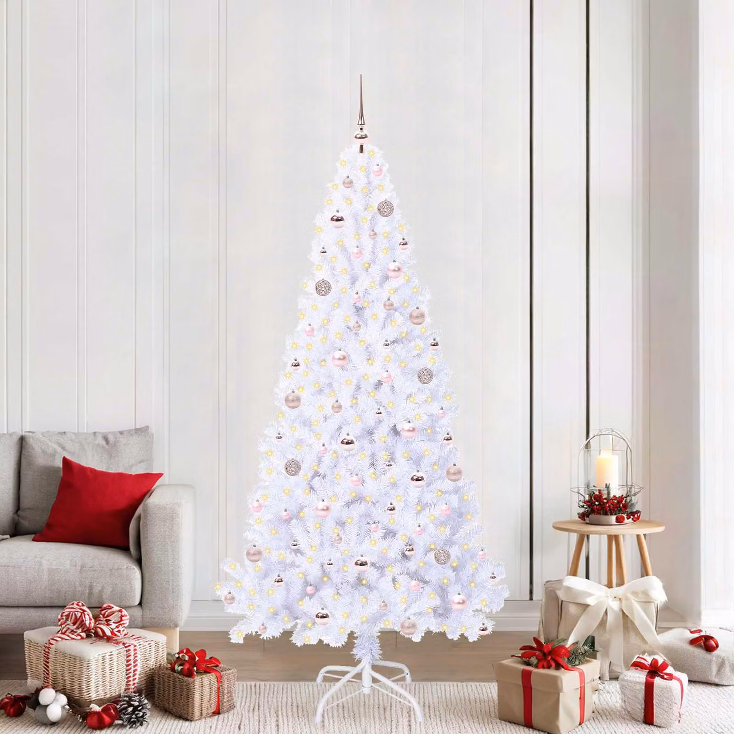 Maison Exclusive - Albero di Natale artificiale, bianco, 210 cm, in PVC e acciaio