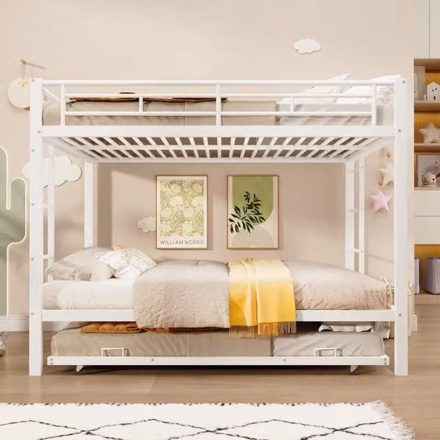 Letto a castello 140x200 in metallo bianco con letto estraibile per bambini