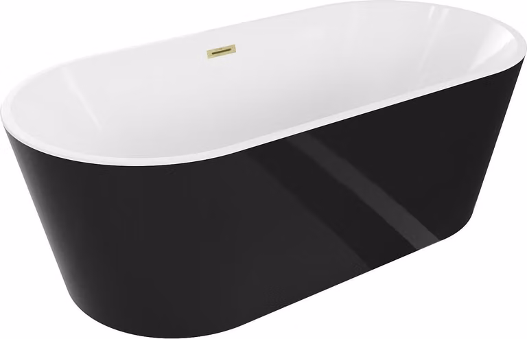 Mexen Luna vasca da bagno autoportante 170 x 80 cm, bianca/nera, troppopieno dorato spazzolato - 52031708075-55