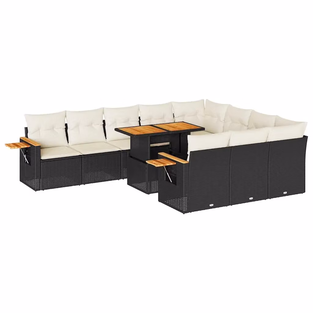 Set di divani da giardino vidaXL in polyrattan e legno di acacia nero con 11 pezzi e cuscini inclusi – 2