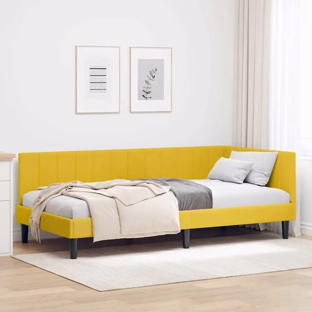 Letto ad angolo moderno vidaXL in velluto giallo con cassetti L/P/H: 204 x 90 x 140 cm