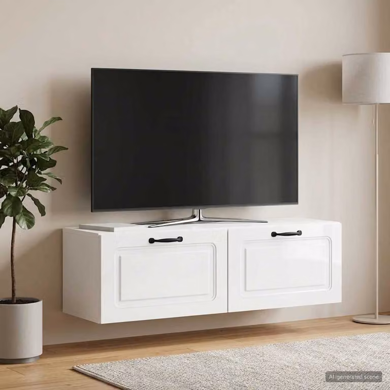 vidaXL Mobile Porta TV da Muro Moderno Bianco Lucido L: 98 cm, P: 31 cm, H: 30 cm