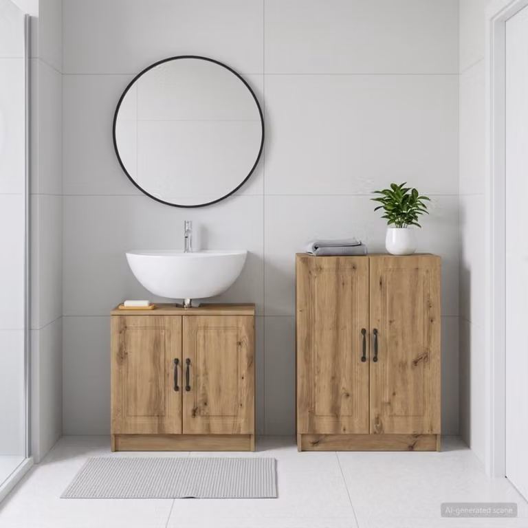 Set di mobili da bagno vidaXL UTRECHT composto da mobile lavabo e mobile contenitore, Rovere, Marrone