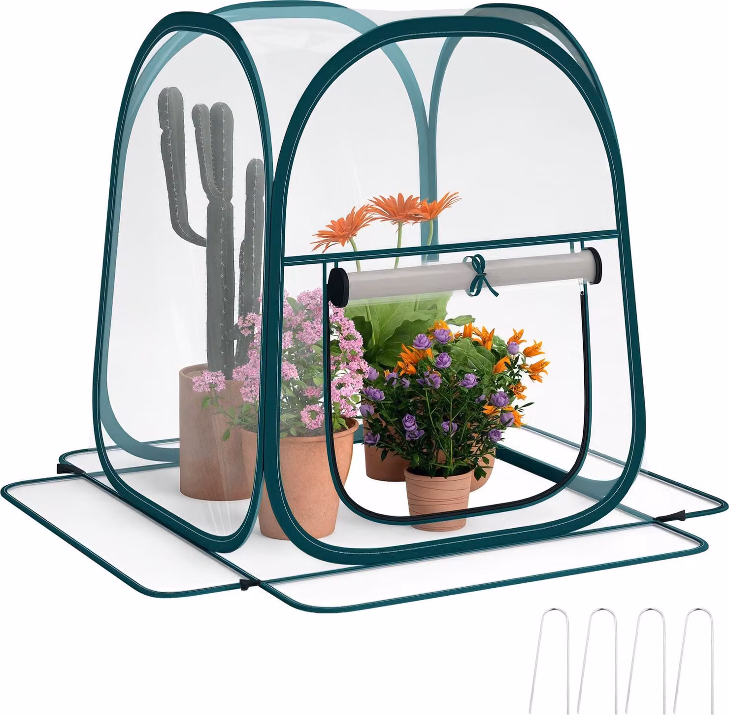 Outsunny Mini serra da giardino, mini serra pop up in PVC trasparente, tenda di svernamento per interni o esterni, per ortaggi, piante, fiori, 70 x 70 x 80 cm