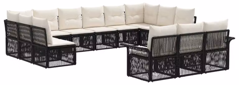 Set da giardino composto da 13 pezzi, in rattan sintetico nero