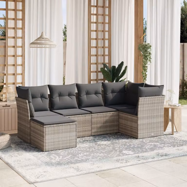 Set Divano da Giardino vidaXL a Forma di L con 6 Pezzi, Cuscini Inclusi e Struttura in Metallo, Grigio