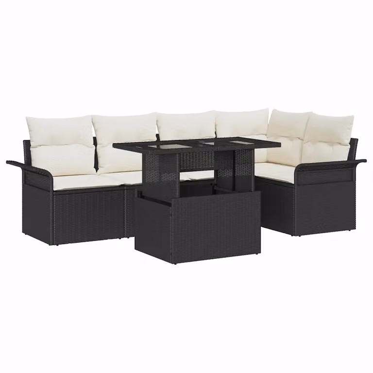 Set Divano da Giardino vidaXL 6 pz Moderno a Forma di L con Cuscini Nero e Beige