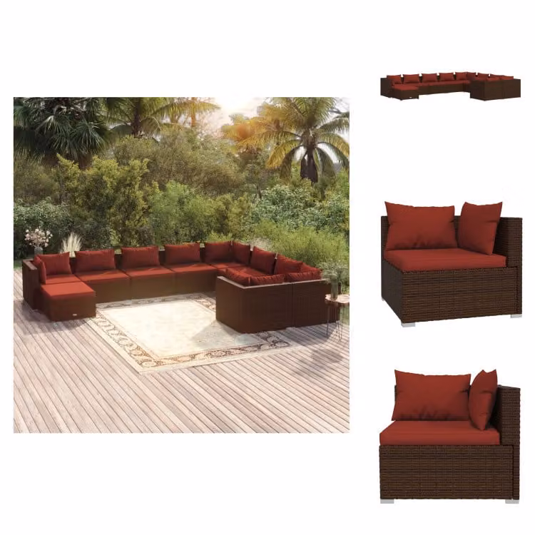 vidaXL Set da salotto da giardino 10 pezzi con cuscini in rattan marrone - Set di mobili da giardino