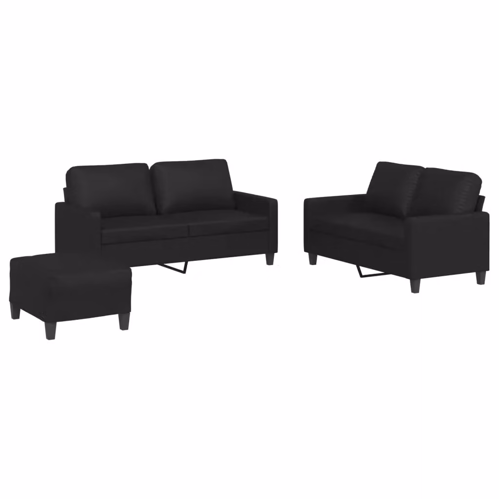 Set di 3 divani moderni vidaXL in similpelle nera con cuscini inclusi – 2