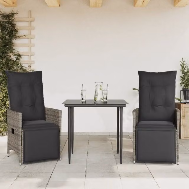 Set di 2 sedie da giardino reclinabili con cuscini vidaXL in polyrattan grigio – 1
