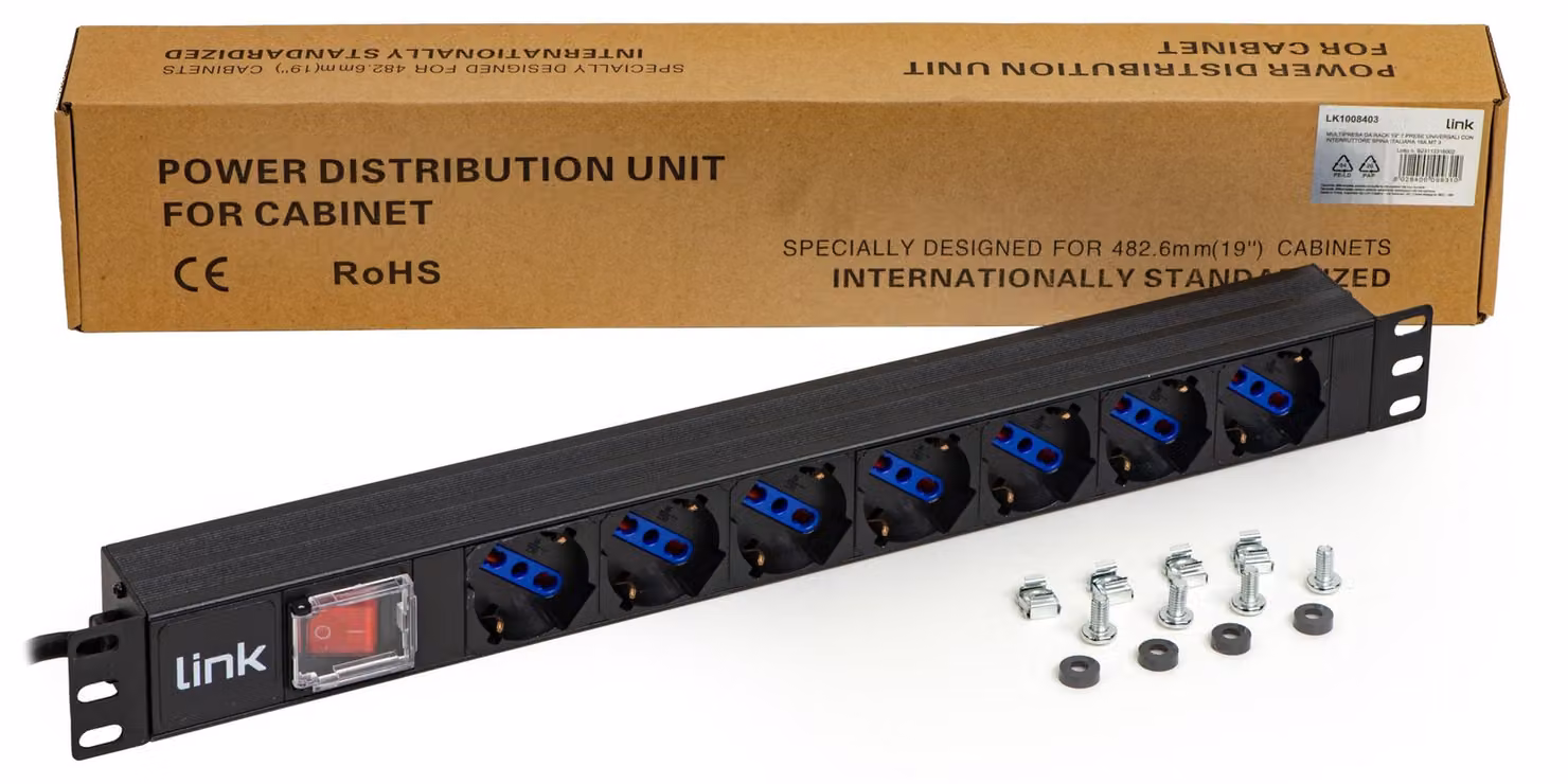 Link Multipresa da rack 19" LK10084 - 7 prese universali con interruttore 3,5 kW