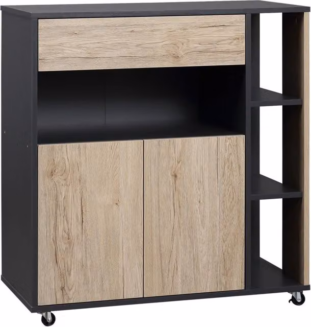 EasyComfort Carrello da Cucina Multiuso Moderno con Cassetto, Armadietto e Scaffale, L/P/H: 80 x 39 x 86.5 cm, Legno e Nero