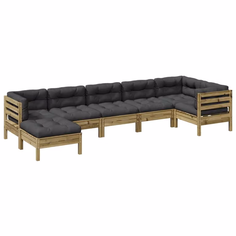 Set Divani da Giardino 7pz con Cuscini Legno Impregnato di Pino