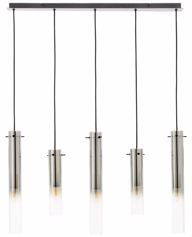 Lampada a sospensione Brilliant Glasini a 5 luci, nero opaco/vetro fumé, metallo/vetro nero, 5x C35, E14, 25 W