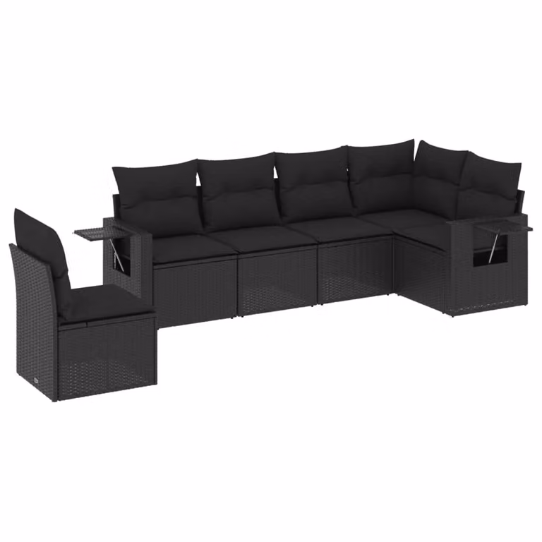 Set Divano da Giardino 6 pz con Cuscini Nero in Polyrattan