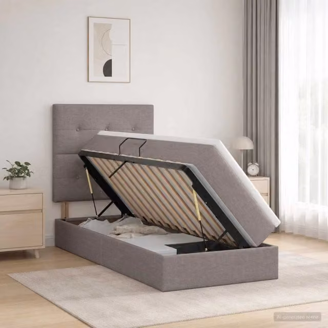 Letto con contenitore moderno vidaXL in tessuto beige e grigio L: 90 cm, P: 200 cm, H: 140 cm – 1