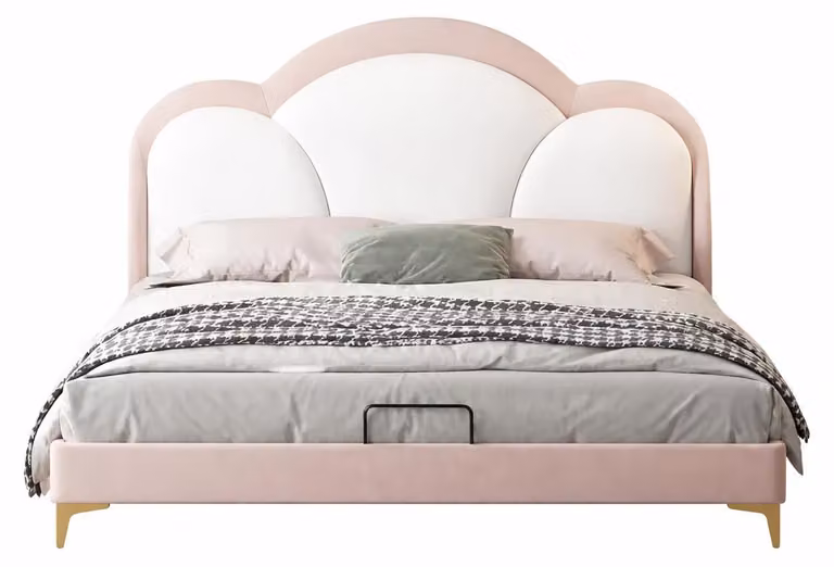 Letto per bambini bianco-rosa in pelle, letto per adolescenti, mobili per bambini