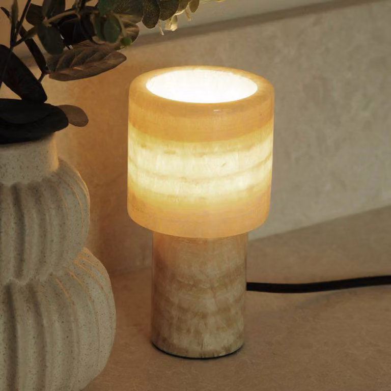 PR Home Lampada da tavolo Lucie, Crema / Ambra, Soggiorno / Sala da pranzo, Pietra, Moderno, Lampada da tavolo
