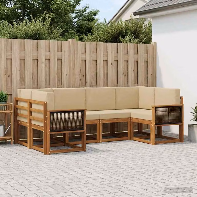Set di divani da esterno vidaXL a forma di L in legno di acacia con cuscini, Beige e Marrone