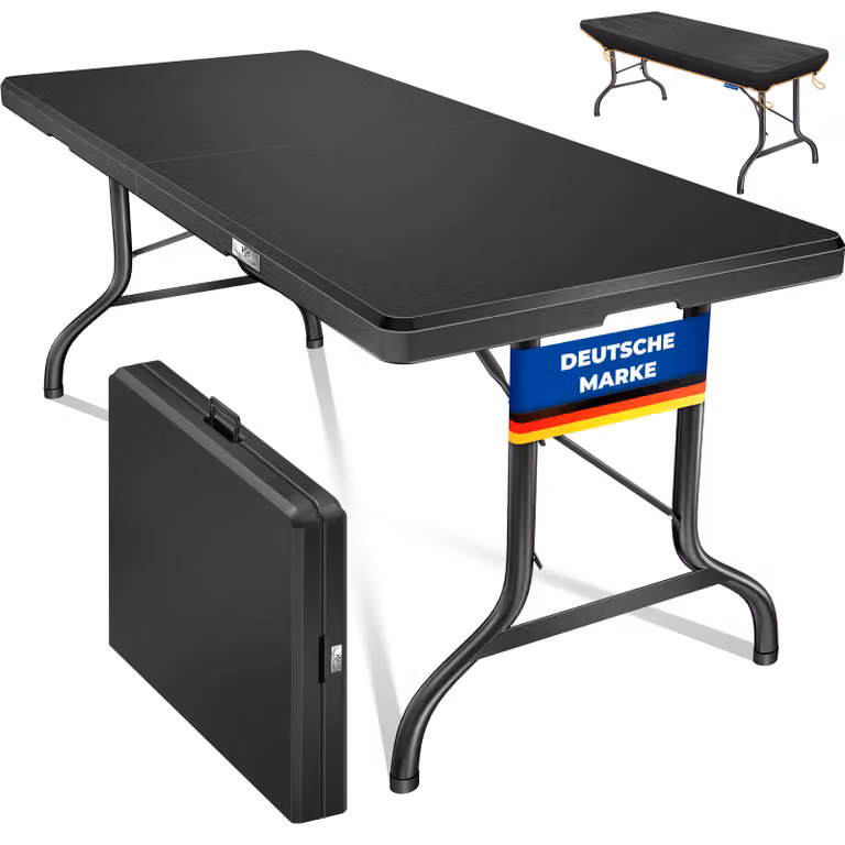 Tavolo buffet pieghevole KESSER® in plastica, dimensioni 183x76 cm, per 8 persone, completo di maniglia per il trasporto e copertura