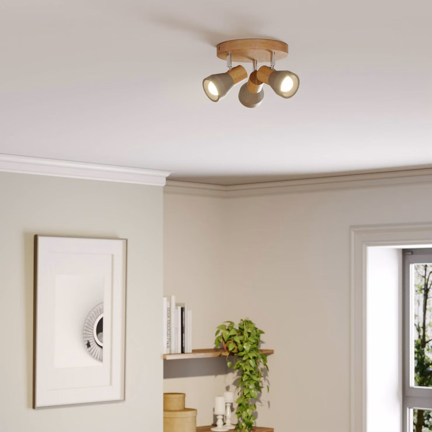 Faretto Lindby Filiz, a 3 luci, Ø 20 cm, legno, cemento, E14 Filiz Lindby, dimmerabile, Alluminio / Grigio / Zincato, Camera da letto, calcestruzzo / cemento, Scandinavo, Faretto