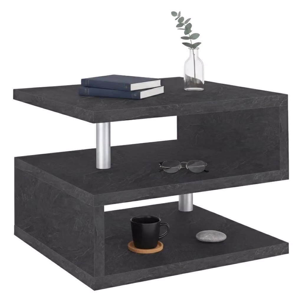 Tavolino da salotto multi-piano Chanthu DMORA, Grigio Ardesia, L/P/H: 55 x 55 x 41 cm – 2