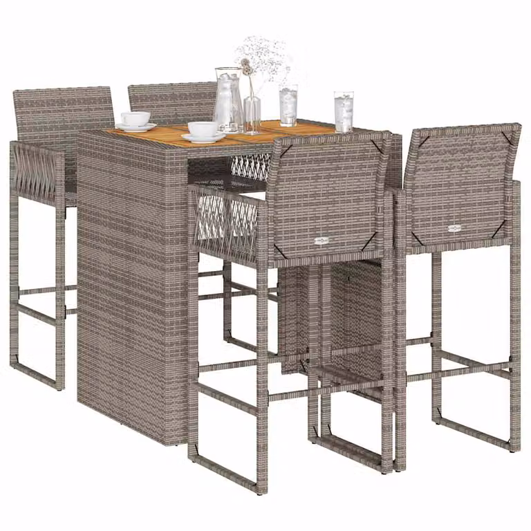 Set Bar da Giardino vidaXL in Polyrattan e Legno di Acacia Nero 5 Pezzi