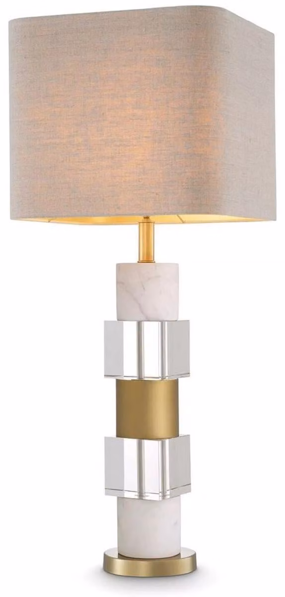 Casa Padrino lampada da tavolo colore ottone antico / bianco / beige 35 x 35 x h. 87 cm - lampada da tavolo con marmo e vetro di cristallo - qualità