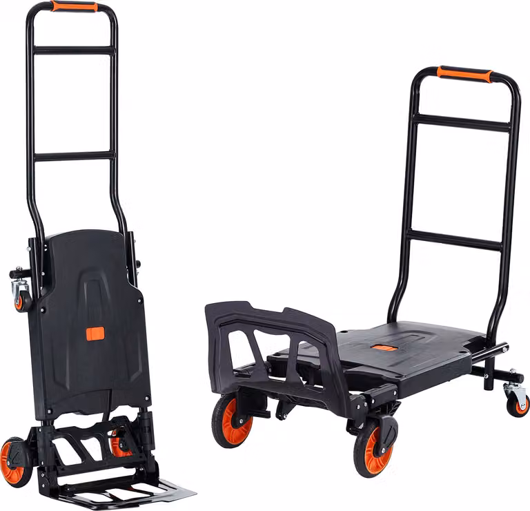 SucceBuy carrello portasacchi in alluminio, convertibile 2 in 1, 136 kg di portata, carrello industriale multiuso robusto e pieghevole, carrello portasacchi a piattaforma con ruote in gomma
