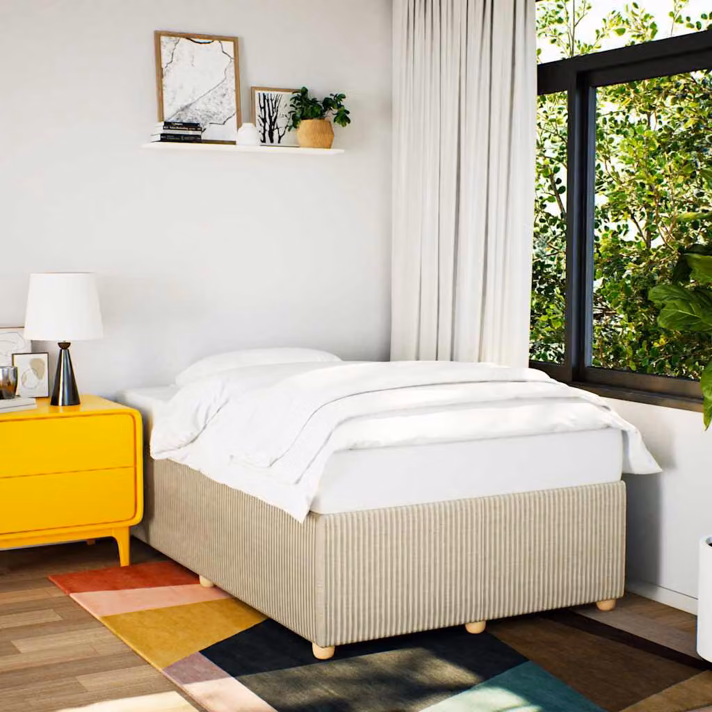 Giroletto vidaXL senza materasso in tessuto beige con struttura in legno e doghe piatte L/P: 120 x 190 cm – 1