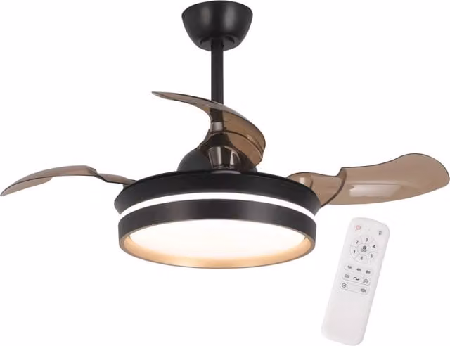 LÚZETE Ventilatore da soffitto Cascade con luce LED da 24W, motore DC, nero e oro, con telecomando