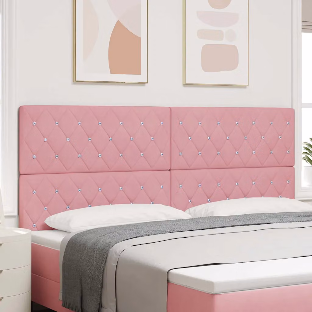 Testiera per letto vidaXL con illuminazione LED integrata in velluto rosa, Larghezza: 200 cm