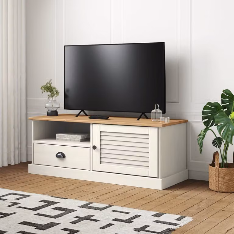 vidaXL Mobile Porta TV VIGO Bianco in Legno di Pino Massello L: 106 cm, P: 40 cm, H: 40 cm