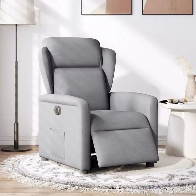 Poltrona Reclinabile Elettrica vidaXL in Tessuto Grigio con Braccioli e Funzione Auto-Return