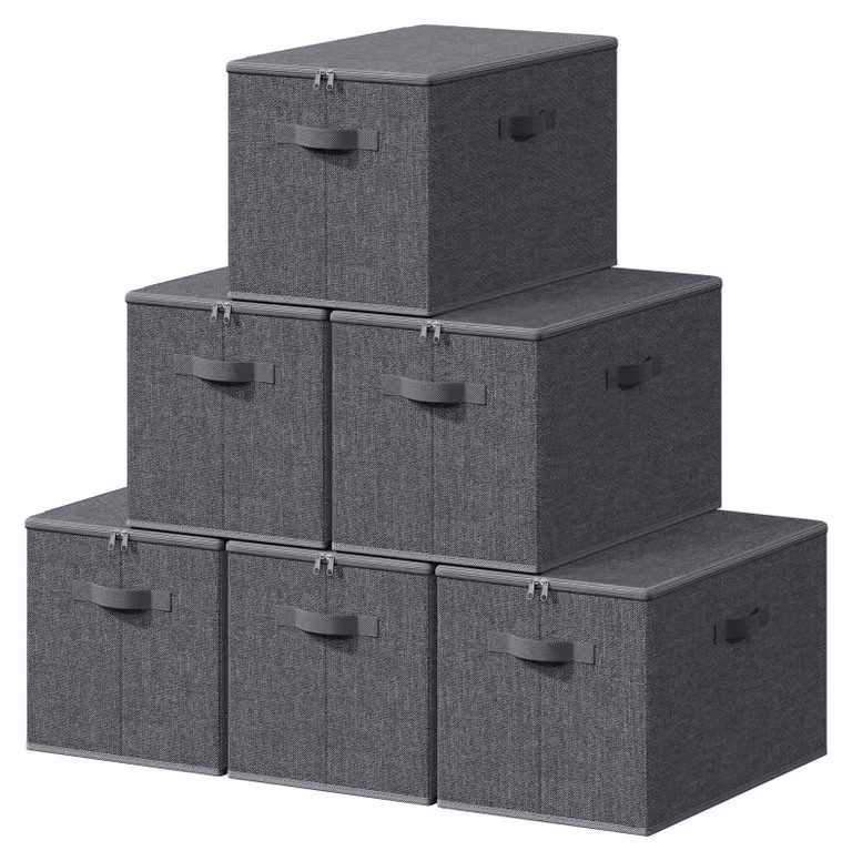 Scatole pieghevoli in tessuto con maniglie, set da 6 pezzi | Grigio | 50x30x30 cm