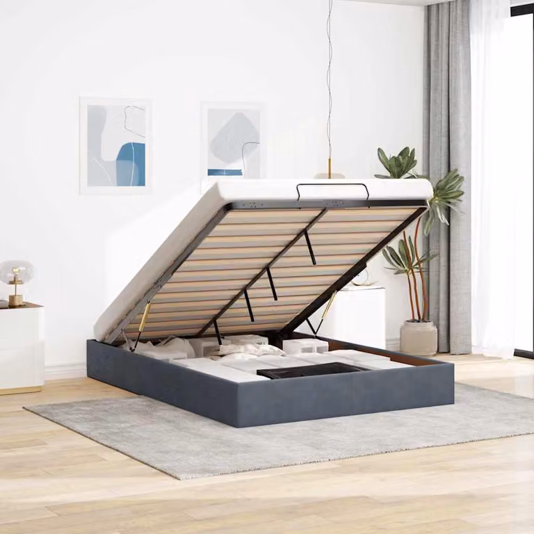 Struttura Letto con Contenitore a Sollevamento vidaXL in Velluto Grigio L/P/H: 140 x 190 x 28 cm
