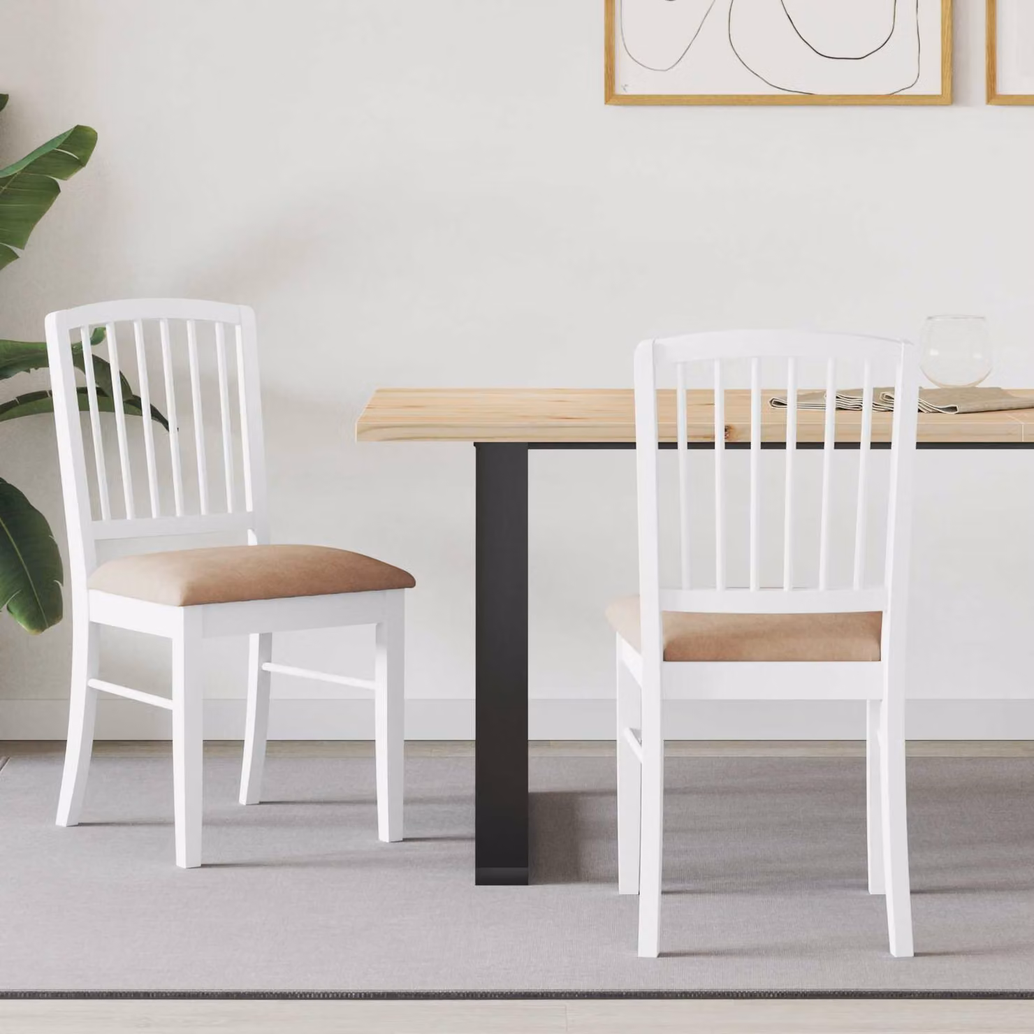 Set di 2 sedie da pranzo vidaXL in legno di gomma bianco L 50 cm, P 52,5 cm, H 91 cm – 1