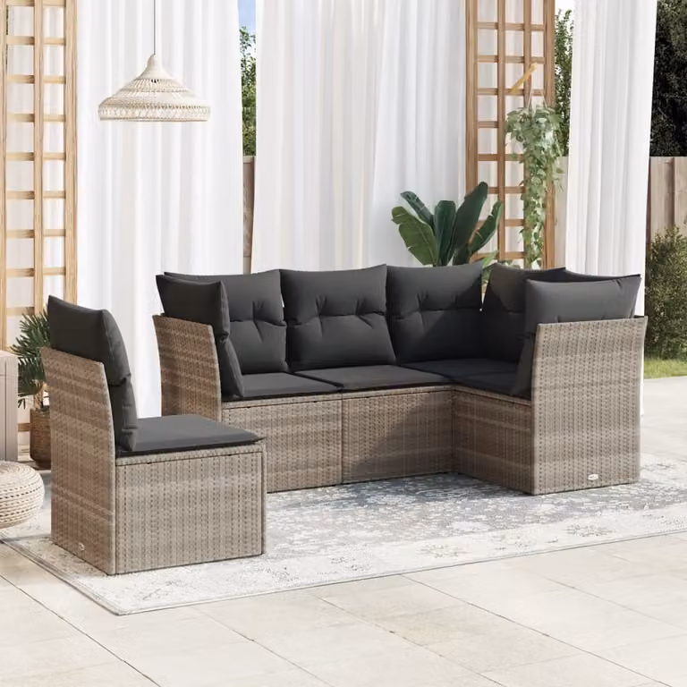 Maison Exclusive - Set Divano da Giardino 5pz con Cuscini Grigio Chiaro Polyrattan