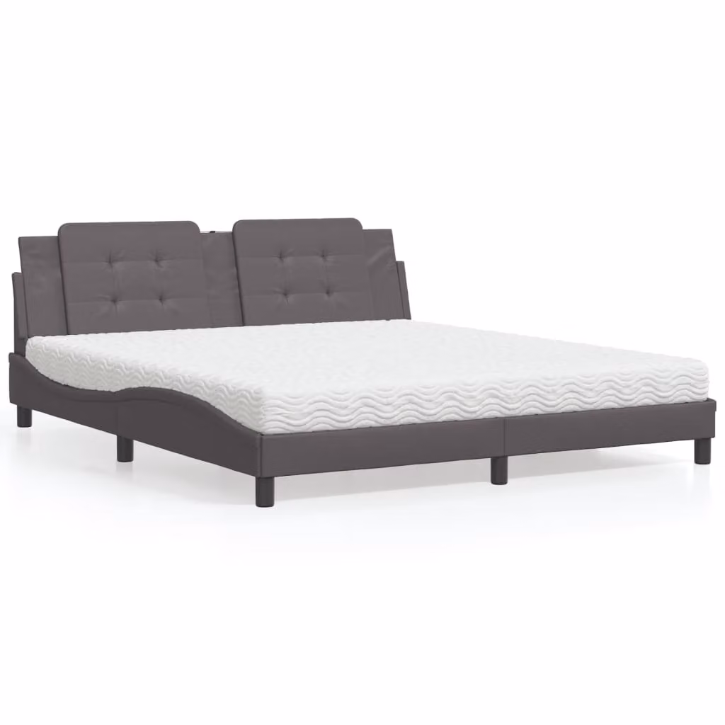Letto con Materasso Zadar vidaXL in Similpelle Grigio e Bianco L/P/H: 180 x 200 x 185 cm – 1